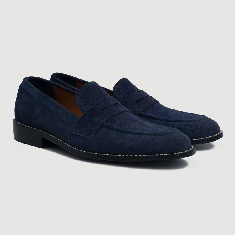 Baxton Blue Suede Leather Loafers Męska