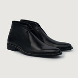 Corry Chukka Black Leather Boots For Men in Black Full-Grain Leather - Lateral Side Profile View | Buy Online