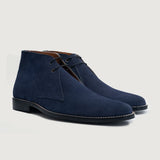 Corry Chukka Midnight Blue Suede Leather Boots For Men in Midnight Blue Goatskin Suede - Lateral Side Profile View | Buy Online