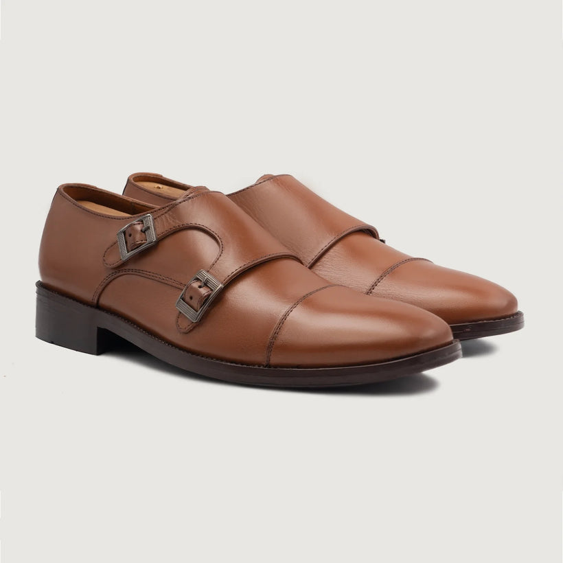 Boston Double Monk Strap Jasnobrązowa Leather Shoes Męska