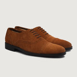 Greyson Brogues Oxford Brown Suede Leather Shoes For Men in Brown Goatskin Suede - Lateral Side Profile View | Buy Online
