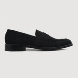 Black Goatskin Suede Leather Loafers - Goodyear Welt Construction & Front Toe Box Detail