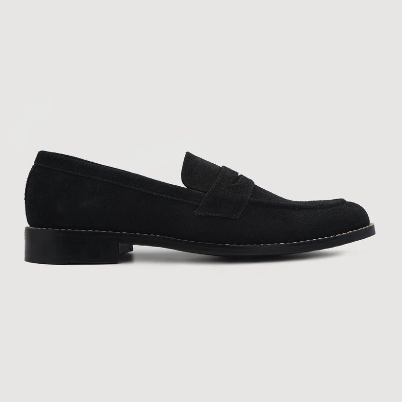 Baxton Czarna Suede Leather Loafers Męska
