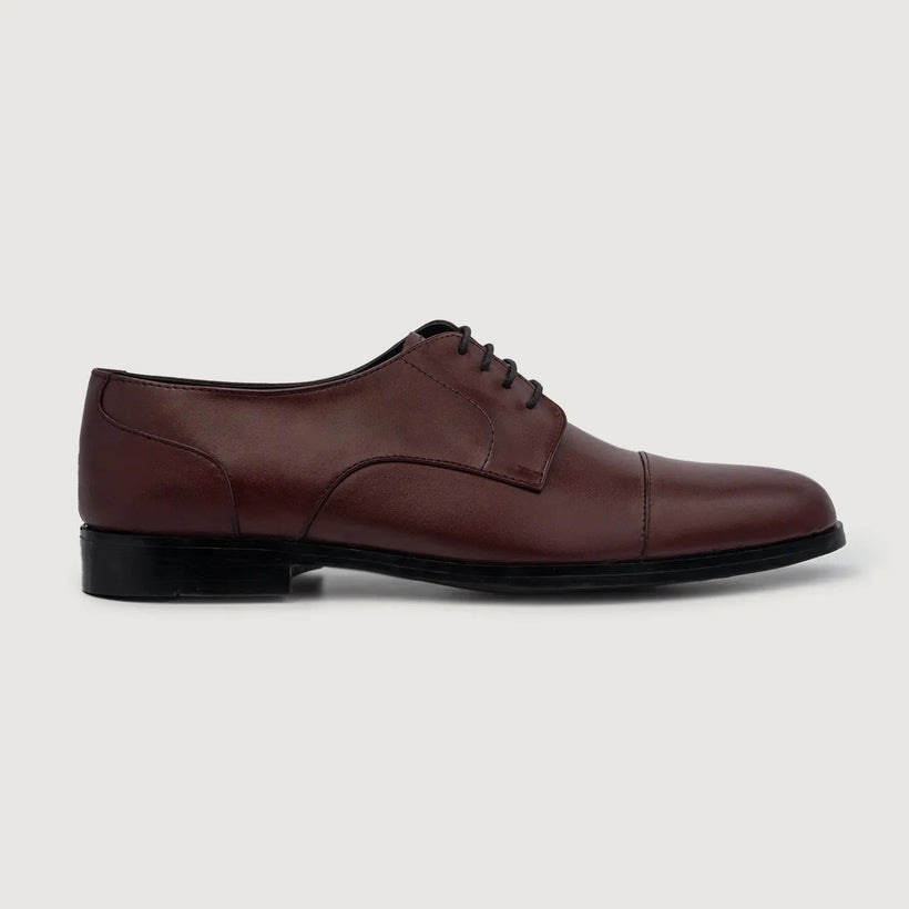 Attorney Derby Maroon Leather Shoes Męska