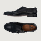 Boston Double Monk Strap Black Leather Shoes For Men - Reinforced Heel Counter & Precision Double-Row Stitching Detail