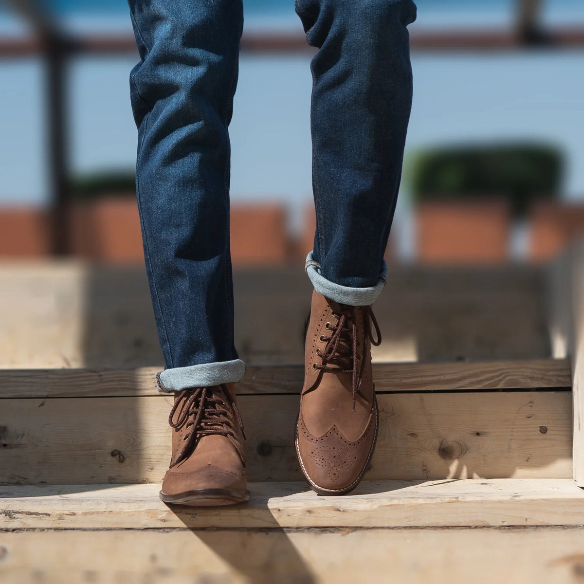 Tailored Rib Cuffs & Hem Craftsmanship Construction Detail on Duster Brogues Derby Oil Pull-up Brązowy Skórzane trzewiki Męska