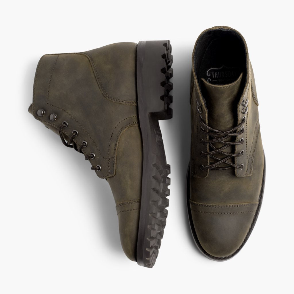 Captain StormKing® Dark Olive Matte Skórzane trzewiki Męska - Wzmocniony zapiętek i precyzyjne podwójne szwy