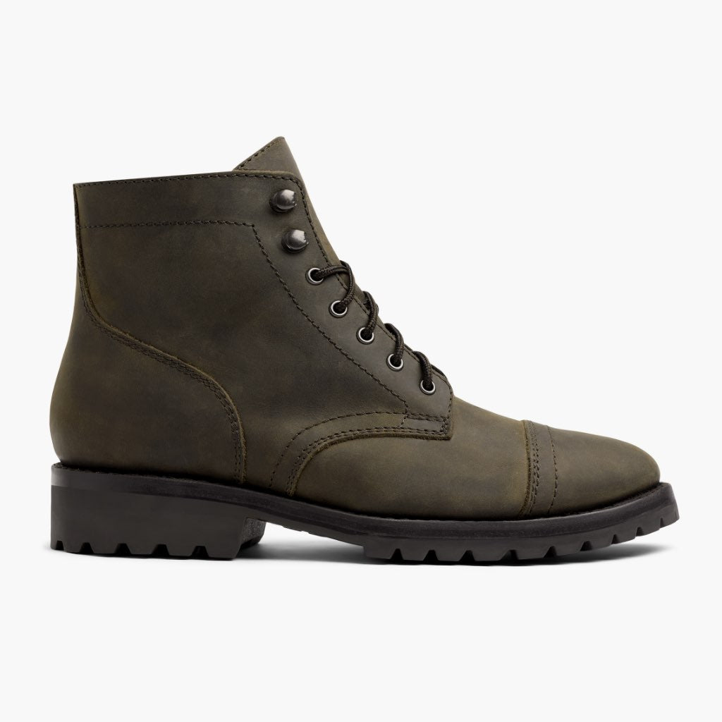 Olive Full-Grain leather Boots - Konstrukcja ramowa Goodyear welt i detal noska