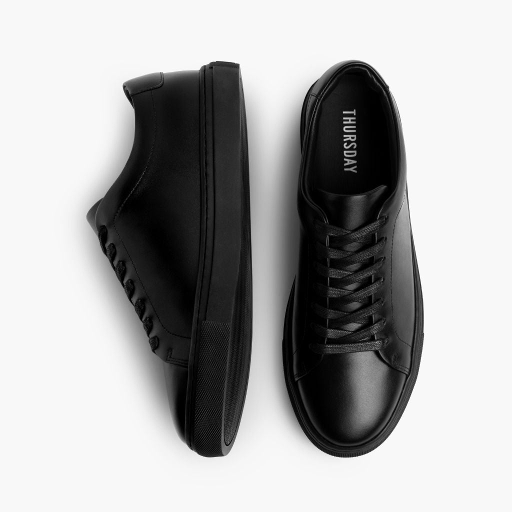 Encore Jet Black Leather Sneakers - Wzmocniony zapiętek i precyzyjne podwójne szwy