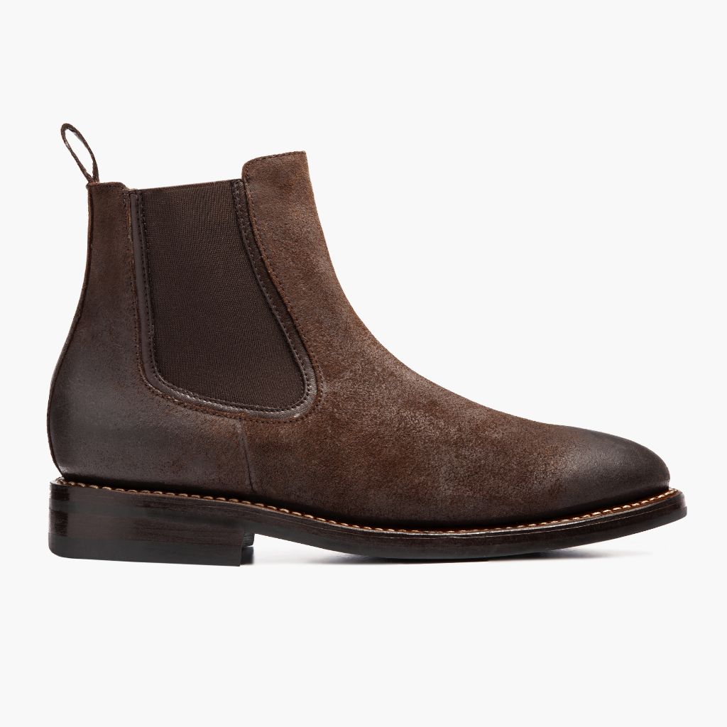 Chocolate Goatskin Suede Leather Boots - Konstrukcja ramowa Goodyear welt i detal noska