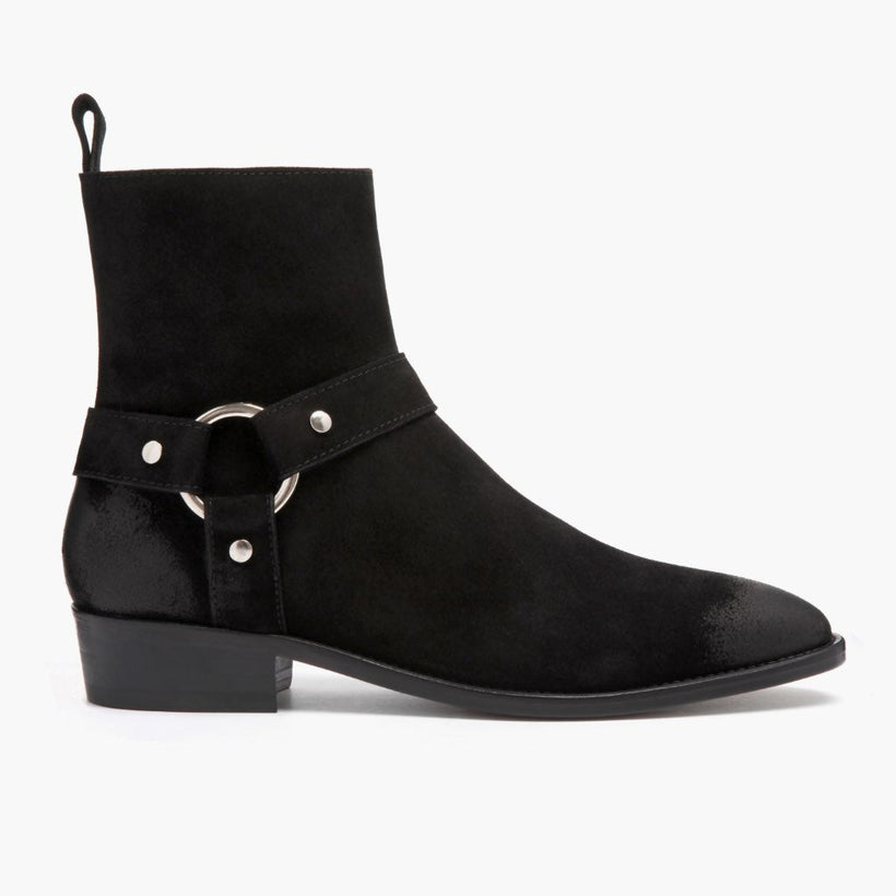 Harness Czarny Suede Skórzane trzewiki Męska