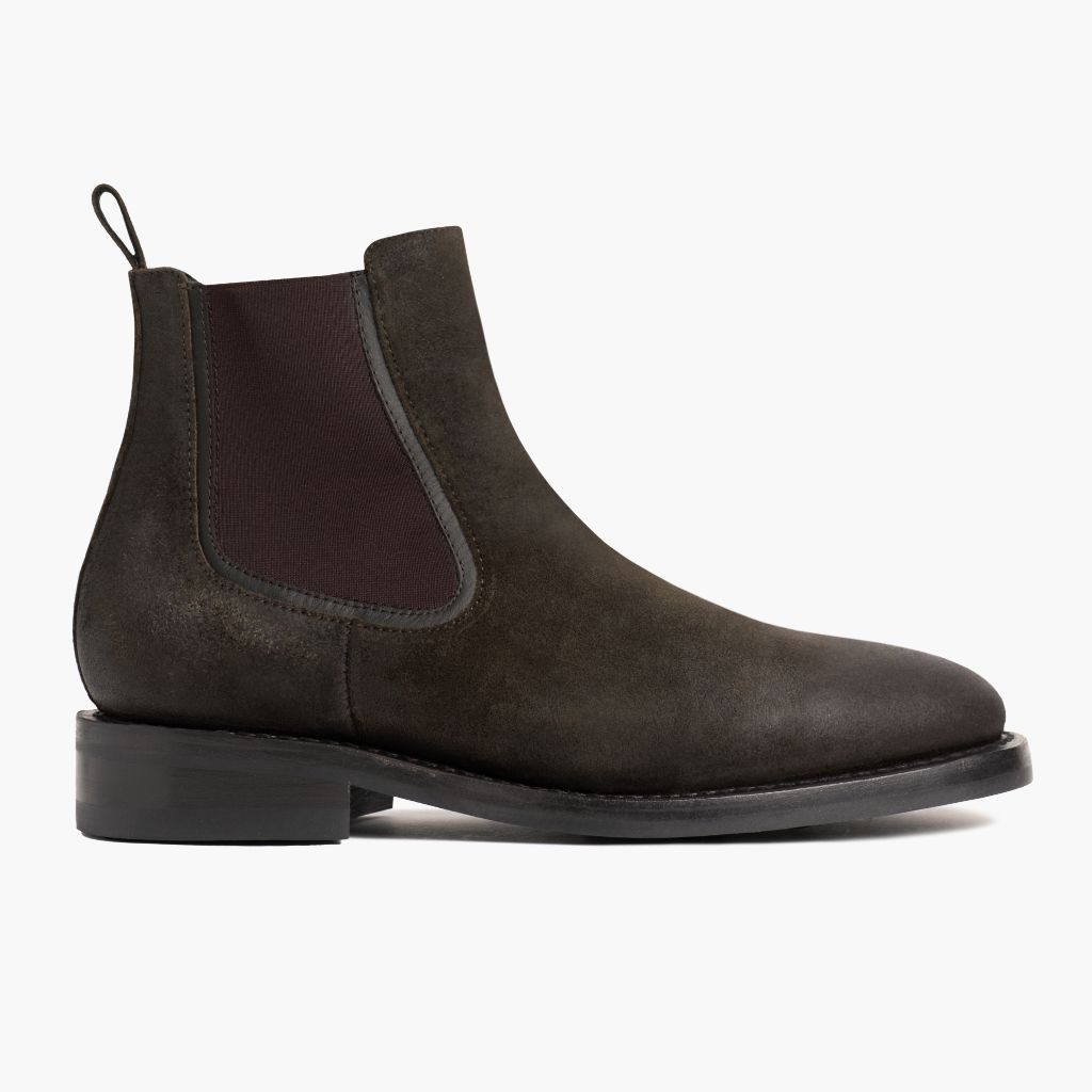 Olive Goatskin Suede Leather Boots - Konstrukcja ramowa Goodyear welt i detal noska