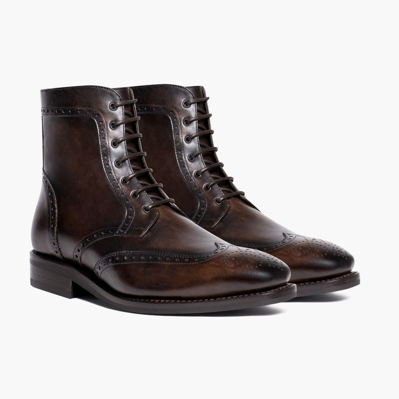 Wingtip Dark Oak Leather Boots Męska