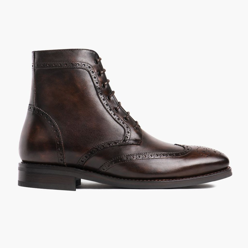 Wingtip Dark Oak Leather Boots Męska
