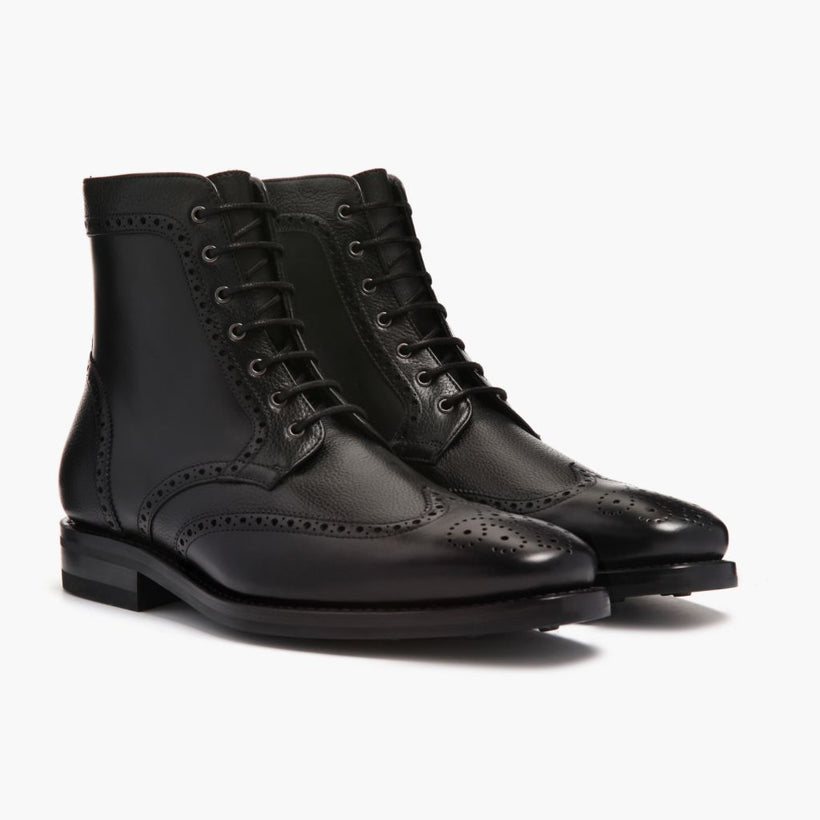 Wingtip Czarna Leather Boots Męska