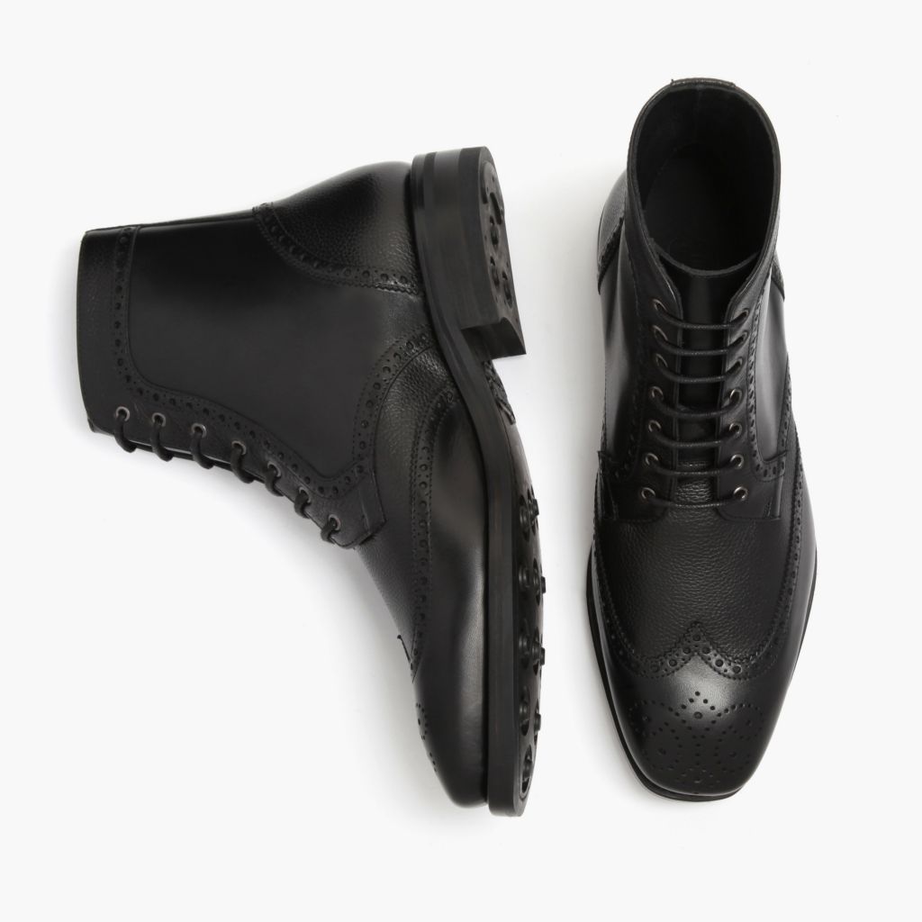 Wingtip Czarny Skórzane trzewiki Męska For Men - Wzmocniony zapiętek i precyzyjne podwójne szwy