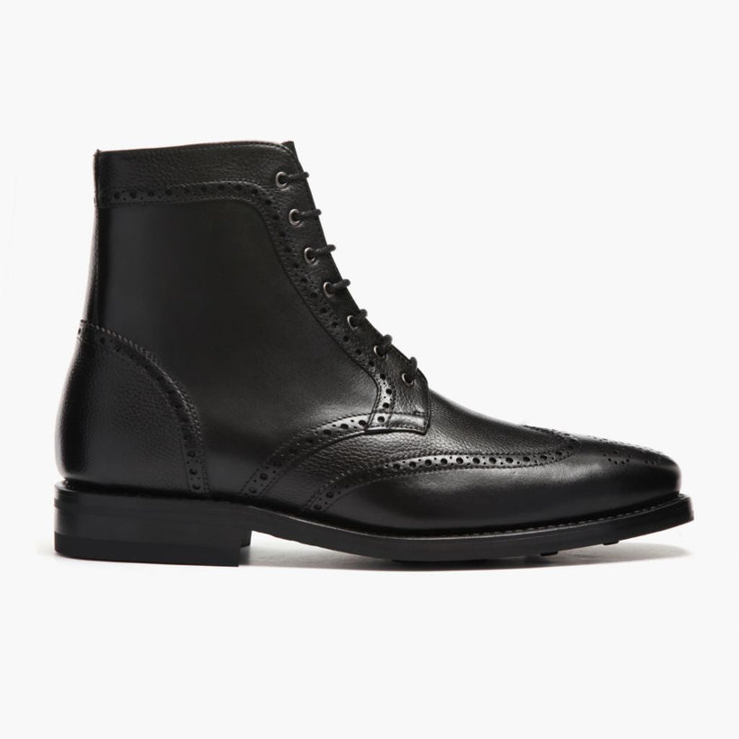 Wingtip Czarna Leather Boots Męska