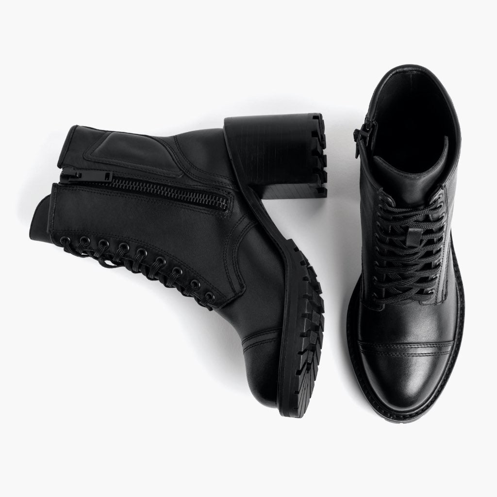 High-Traction Rubber Outsole & Lug Tread Pattern on Rebel Czarny Skórzane trzewiki Damska