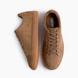 Women's Premier Low Top Camel Leather Sneakers - Reinforced Heel Counter & Precision Double-Row Stitching Detail