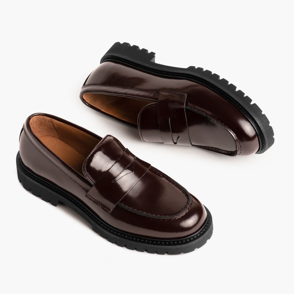 High-Traction Rubber Outsole & Lug Tread Pattern on Penny Burgundzki Skórzane trzewiki Damska