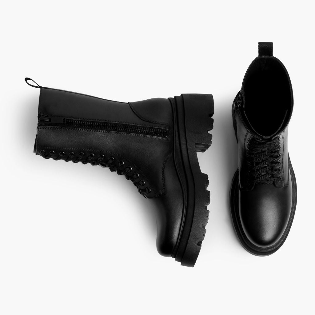 High-Traction Rubber Outsole & Lug Tread Pattern on Fatale Czarny Skórzane trzewiki Damska