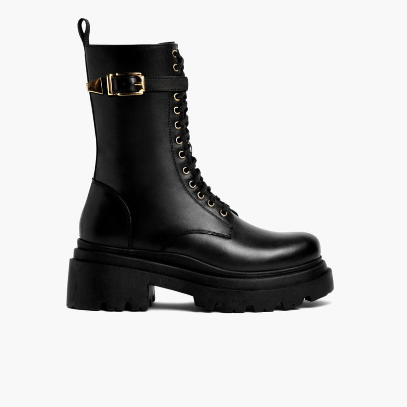 Fatale Czarna & Gold Leather Boots Damska