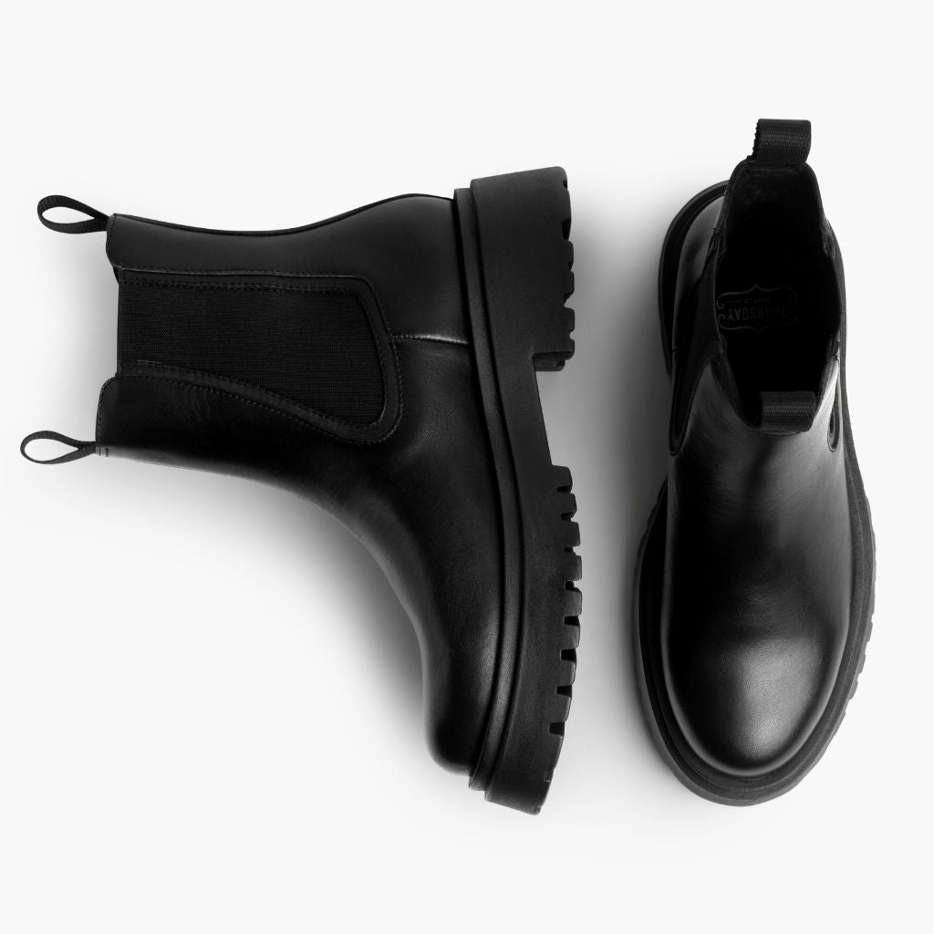 High-Traction Rubber Outsole & Lug Tread Pattern on Legend Platform Czarny Skórzane trzewiki Damska