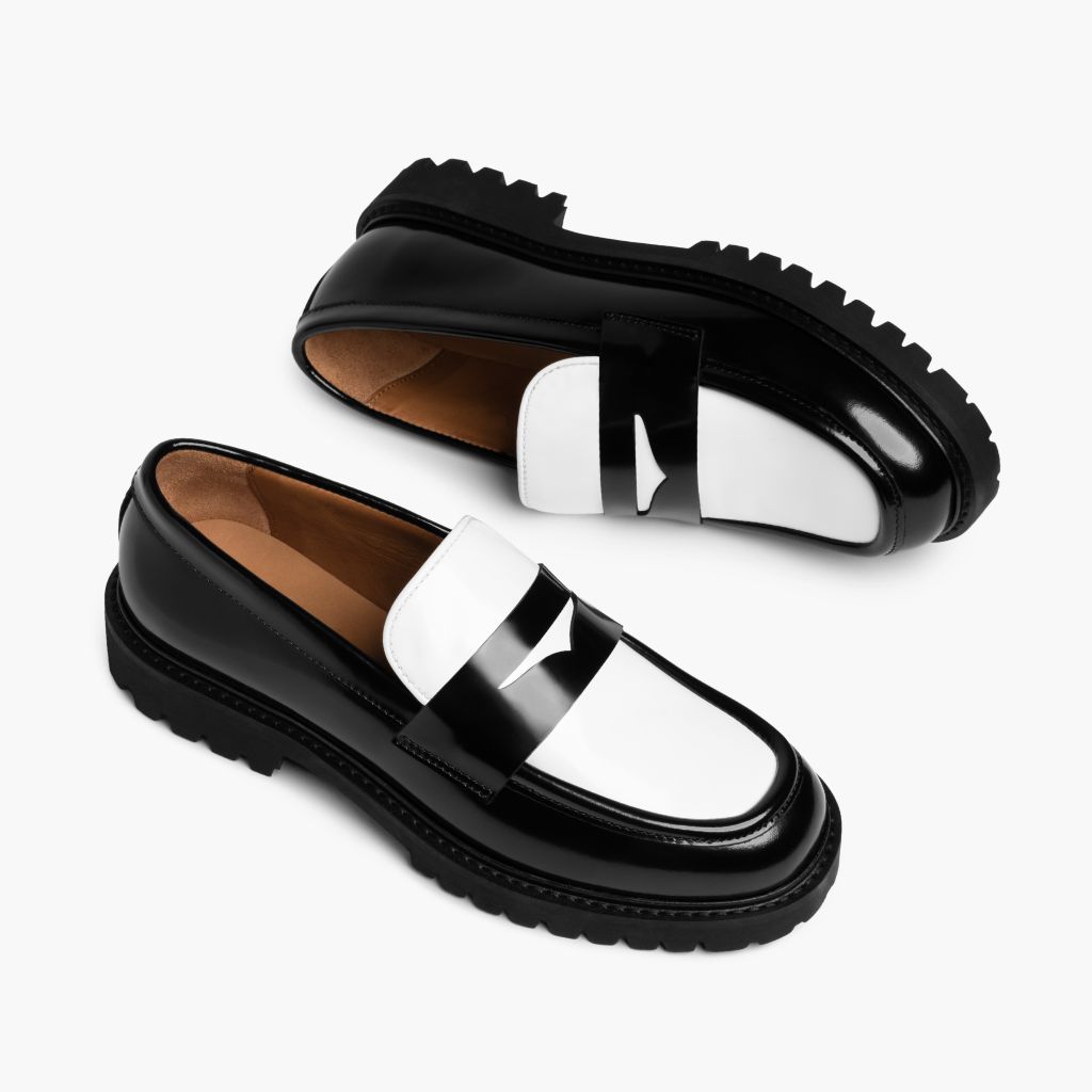 High-Traction Rubber Outsole & Lug Tread Pattern on Penny Czarny & White Skórzane mokasyny Damska