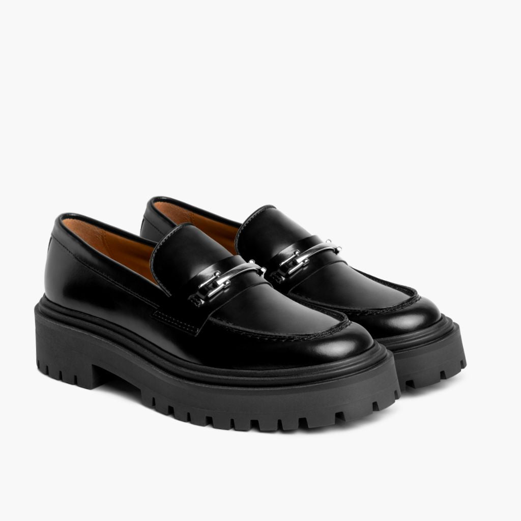 Penny Platform Czarny & Silver Skórzane mokasyny Damska z czarnej prawdziwej skóry bydlęcej - Widok z profilu | Kup online w oficjalnym sklepie