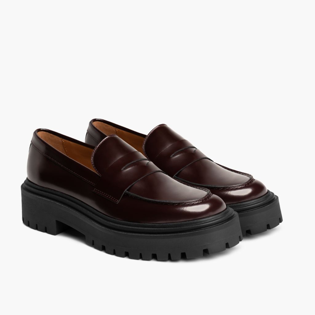 Penny Platform Burgundzki Skórzane trzewiki Damska in Burgundy Full-Grain Leather - Widok z profilu | Kup online w oficjalnym sklepie
