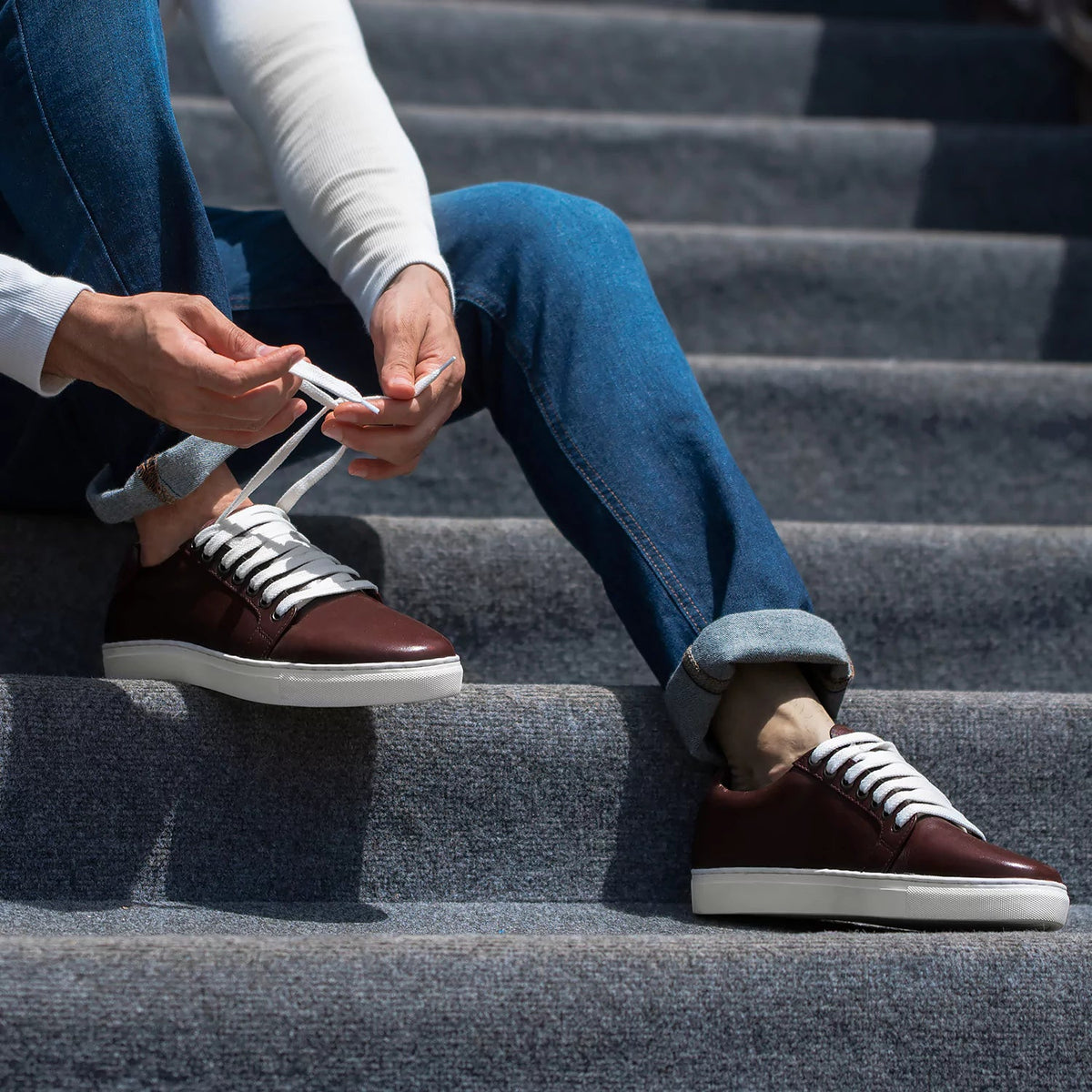 High-Traction Rubber Outsole & Lug Tread Pattern on Murphy Low Top Bordowy Skórzane sneakersy Męska