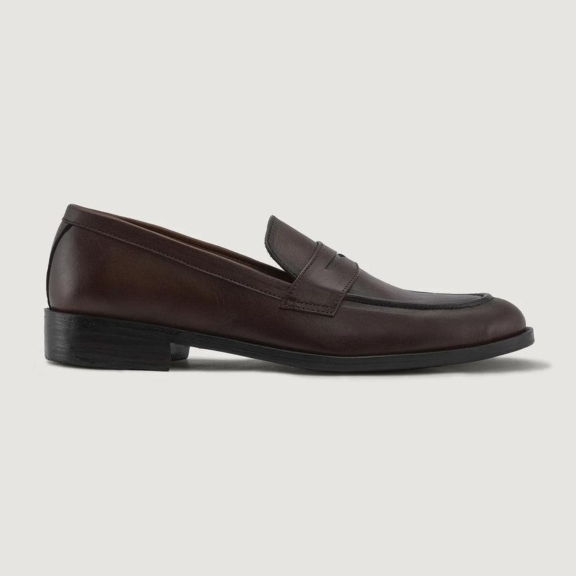 Baxton Burnished Brązowa Leather Loafers Męska