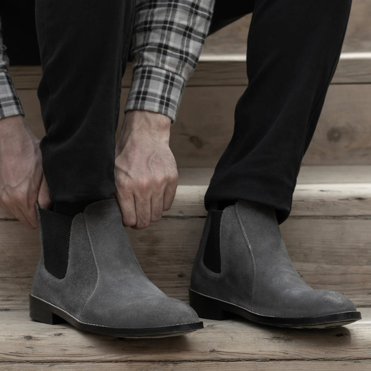 Orlaven Clarkson Chelsea Grey Suede Skórzane trzewiki - StudGuard Męska footwear image 10