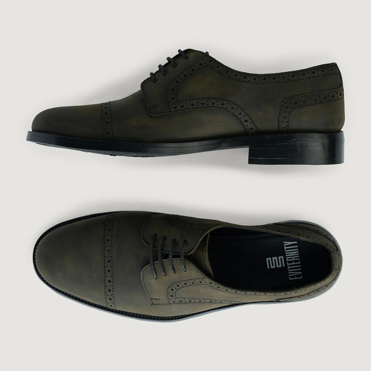 Dirk Brogues Derby Olive Oil Pullup Leather Shoes StudGuard For Men - Wzmocniony zapiętek i precyzyjne podwójne szwy