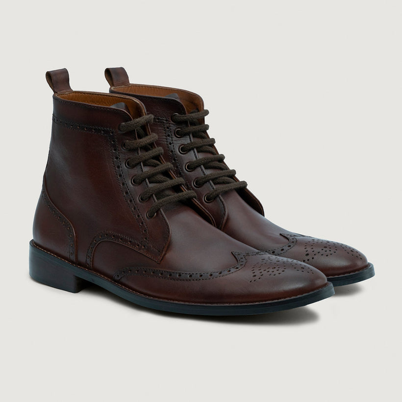 Duster Brogues Derby Brązowa Burnished Leather Boots - StudGuard Męska
