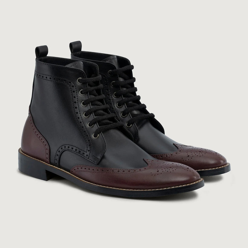 Duster Brogues Derby Maroon Czarna Leather Boots - StudGuard Męska
