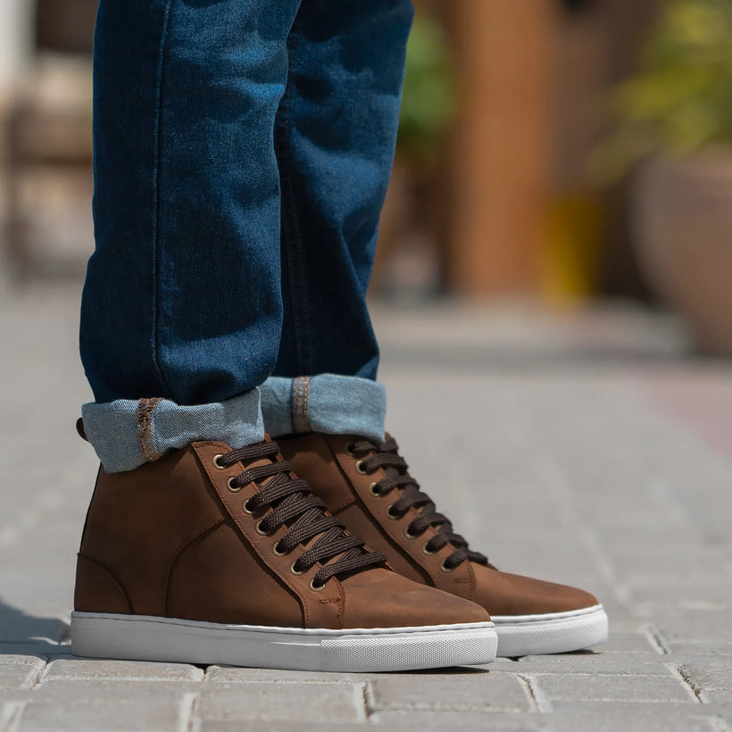 Marty High Top Pull-up Brązowy Skórzane sneakersy Męska