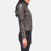 
Distressed Brown Goatskin Leather Biker Jacket - Widok z tyłu z dopasowanymi ramionami i czystym dołem