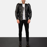 
Airin G-1 Black & White Leather Bomber Jacket - Widok z boku z ergonomicznym krojem rękawa