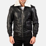 
Szczegółowe zbliżenie of Shirt with Removable Fur & Zipper Hardware on Airin G-1 Black & White Leather Bomber Jacket