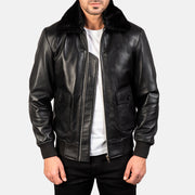 
Airin G-1 Czarny Skórzana Kurtka Bomberka Męska in Black Sheepskin Leather - Widok z przodu i dopasowana sylwetka | Kup online w oficjalnym sklepie