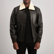 
Airin G-1 Brązowy & Cream Skórzana Kurtka Bomberka Męska in Brown Sheepskin Leather - Widok z przodu i dopasowana sylwetka | Kup online w oficjalnym sklepie