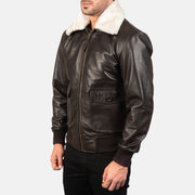 Brown Sheepskin Leather Bomber Jacket - Back View Showing Tailored Shoulder Fit &amp; Clean Hemline