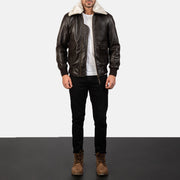 Men's Airin G-1 Brązowa Skórzana Kurtka Bomberka Męska - Lateral Side Profile View Showing Sleeve Cut &amp; Athletic Taper Fit