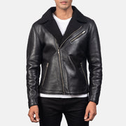 Men's Alberto Shearling Czarna Kurtka Skórzana Męska - Lateral Side Profile View Showing Sleeve Cut &amp; Athletic Taper Fit