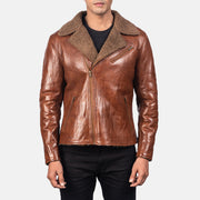 Men's Alberto Shearling Brązowa Kurtka Skórzana Męska - Lateral Side Profile View Showing Sleeve Cut &amp; Athletic Taper Fit