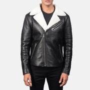 Men's Alberto White Shearling Czarna Kurtka Skórzana Męska - Lateral Side Profile View Showing Sleeve Cut &amp; Athletic Taper Fit