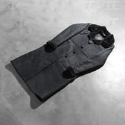 Styled Fit Perspective of Women's Alina Shearling Czarna Skórzany Płaszcz Damska on Model - Natural Daylight Drape