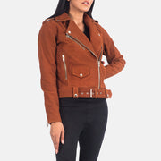 
Szczegółowe zbliżenie of Notch & Zipper Hardware on Alison Brązowy Suede Skórzana Ramoneska Damska
