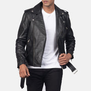 
Szczegółowe zbliżenie of Notch & Zipper & Waist belt Hardware on Allaric Alley Black Leather Biker Jacket